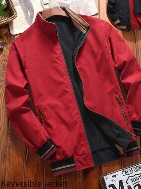 Burgundy Casual Men's Windbreaker Jacket
